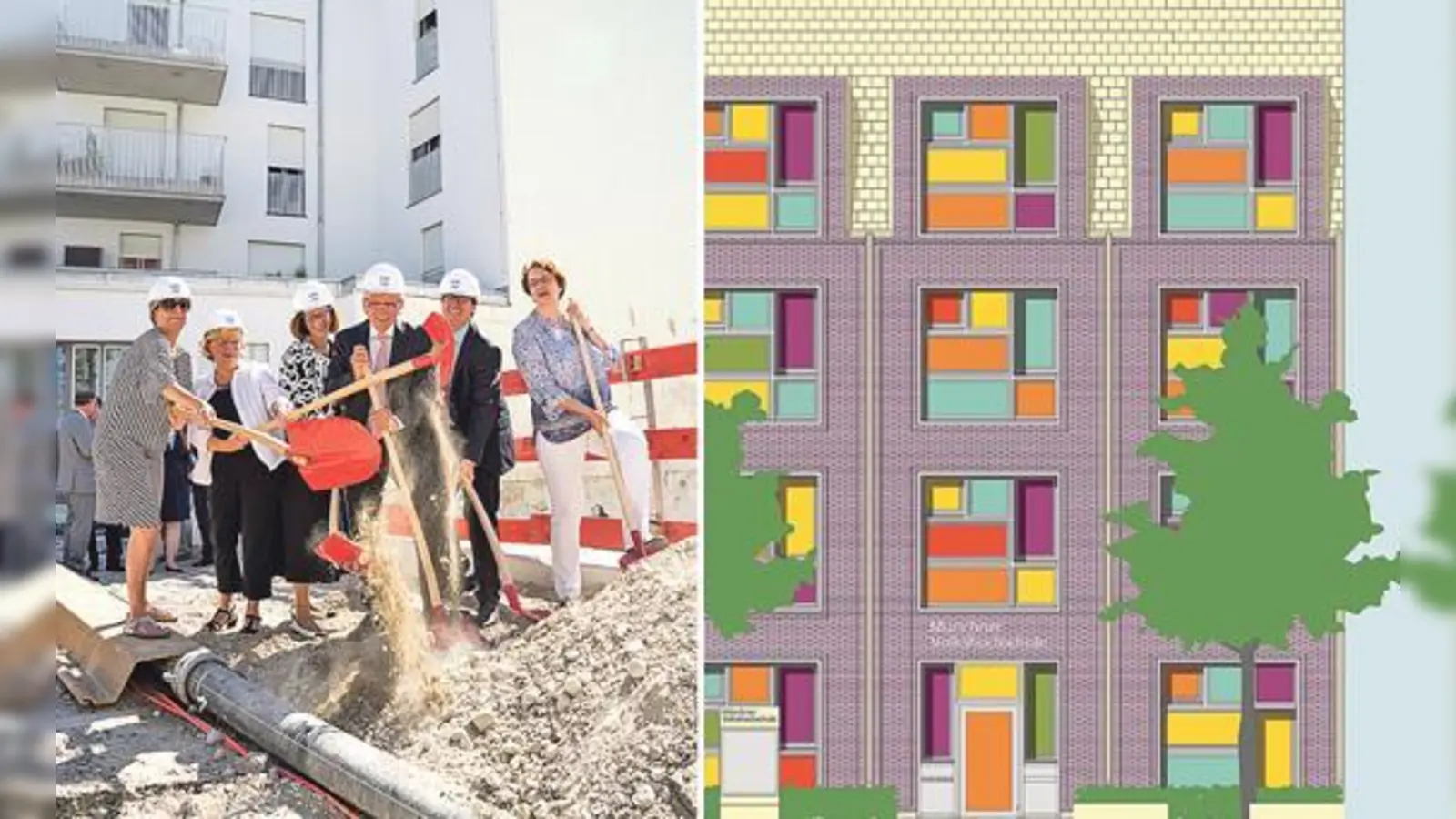 Erst kam der Spatenstich, nun die bunte Enthüllung des Gebäudes. Die Münchner Volkshochschule sieht sich als ein neuer Partner fürs Stadtviertel und Bereicherung in der Kulturlandschaft Moosachs. 	 (Foto: Peter Neusser, MVHS)