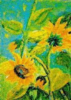 Schwungvolle Sonnenblume  eines von 83 Sonnenblumen-Motiven von Brigitte Obermaier.	Foto: Privat