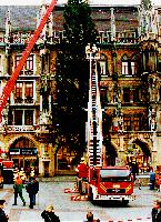 Seit Montag steht er auf dem Marienplatz, der Münchner Weihnachtsbaum. 	Foto: Feuerwehr
