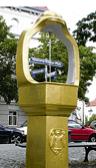 Seit kurzem vergoldet (samt Hundetränke): der Brunnen am Genoveva-Schauer-Platz. Foto: ms