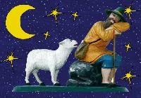 Lebendige Krippenkunst aus Böhmen, Mähren und Schlesien: »Hallo, aufwachen!« scheint das Schaf dem etwas müden Hirten sagen zu wollen.	Foto: VA