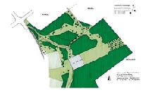 Am Samstag wird wieder eine Ausgleichsfläche geschaffen. Die Grafik zeigt die Pflanzareale mit »Magerrasen« (hellgrün) und Baumpflanzungen (dunkelgrün). Das graue Quadrat ist das Überbleibsel einer Flughafenrollbahn. Grafik: Gemeinde, J. Gnädinger