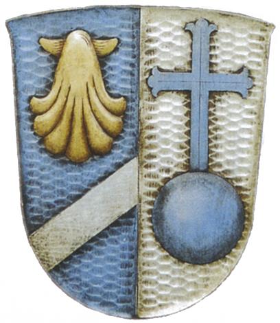 In Blau, Silber und Gold gehalten: das Wappen der Gemeinde Feldkirchen. Foto: Gemeinde