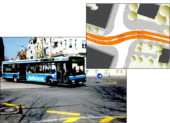 Beim Verkehrskonzept »Minikreisverkehr« (oben) dürfen Busse und andere lange Fahrzeuge gerade über den Platz fahren. 	F./Gr.: Hautum Infrastruktur GmbH