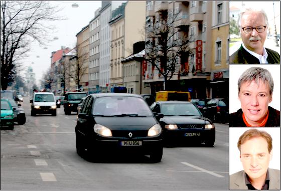 Streiten um die verkehrsreiche Rosenheimer Straße (von oben): Mario Schmidbauer (CSU), Lydia Dietrich (Grüne) und Ingo Mittermaier (SPD). 	Fotos: js/Parteien