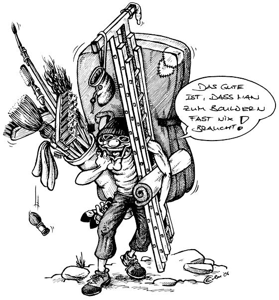 Der Cartoon von Erbse nimmt die Kletterer aufs Korn. Foto: VA