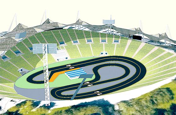 Das Olympiastadion verwandelt sich im Rahmen von SPEEDMAN in die perfekte Triathlon-Arena.	Grafik: Speedman-triathlon.de
