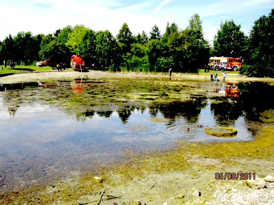 Die Reinigung des Unterhachinger Ortsparksees hat begonnen.
