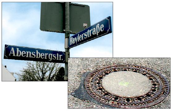 Kreuzung Abensberg-/Haylerstraße: Hier sollen nicht zusätzliche Sickerschächte (kl. Foto) gebaut werden, sondern Rigolen (Kunststoffelemente). 	Fotos: ws