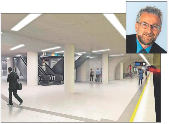 So könnte der U-Bahnhof Sendlinger Tor, laut Herbert König (kl. Foto) das »wohl komplexeste und bedeutsamste Projekt«, später mal aussehen.	MVG/SWM