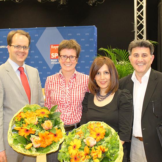 Markus Rinderspacher (links) begrüßte mit Isabell Zacharias und Yasar Fincan (rechts) Ministerin Bilkay Öney (2. von rechts).	Foto: VA