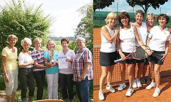 Freude über den Aufstieg: Die Damen 60 des ETC Siegertsbrunn (li.) freuten sich genauso über ihren Erfolg wie die Damen aus der Alterklasse 50 (re.). Foto: VA