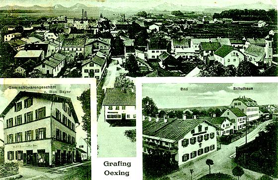 Eine Ansicht auf Öxing auf einer Ansichtskarte aus der Zeit um 1910. 	Repro: Stadtarchiv Grafing