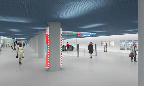 Das Zwischengeschoss des Hauptbahnhofs soll durch die Modernisierung wesentlich heller und freundlicher werden.	Simulation: SWM-MVG