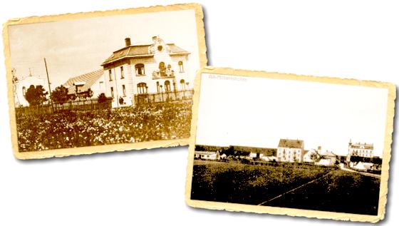 (Foto links) Wie es früher einmal war: Das Anwesen Hickl an der Knorrstraße im Jahre 1898. (Foto rechts) Alt-Milbertshofen von Süden her um das Jahr 1910. Heute steht noch der Kirchturm. Archiv: Anton Peter