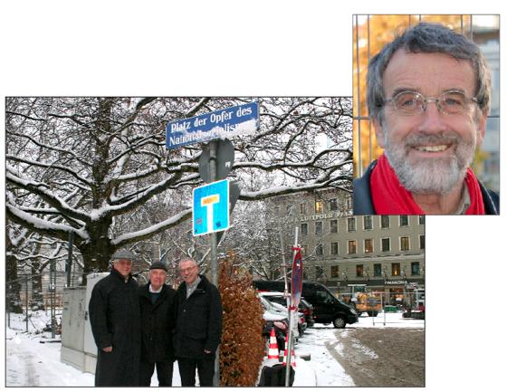 Alexander Miklosy (gr. Foto, r.), Oskar Holl (gr. Foto, m.) und Wolfgang Püschel (r. oben) sowie der Schwabinger Amtskollege Walter Klein (gr. Foto, l.) vom BA 4 diskutieren über den Einsatz eines Beauftragten gegen Rechts. 	Fotos: scy
