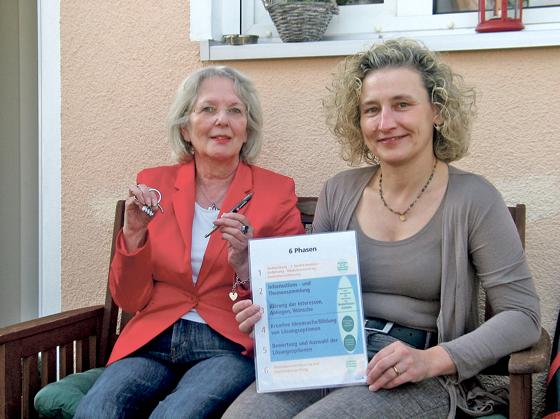 Ellen Techtow und Christiane Jansen werben für den neu gegründeten  Unternehmerstammtisch in Waldperlach.	Foto: Boschert