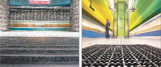 Herbert Becke kniet nieder vor seinen Motiven oder legt seine Kamera auf den Boden. Die Bilder, die entstehen, sind vertaut und verblüffend gleichermaßen, wie hier in U-Bahnhöfen Münchens.	Foto: VA