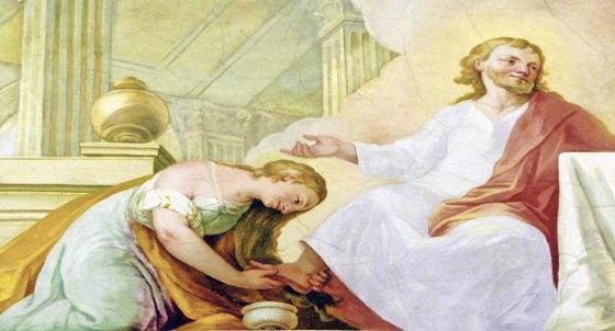 Auf diesem Fresco in der Schlosskirche wäscht Maria Magdalena Jesus die Füße.	Foto: VA