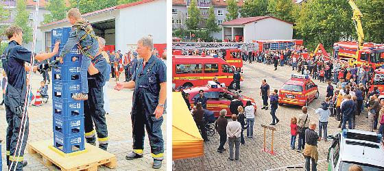 Auch für die Jugend gibt es beim Tag der offenen Tür ein tolles Programm. Foto: FFW (links) Auf dem Gelände der FFW Unterhaching ist am 27. Juli jede Menge geboten. Foto: FFW (rechts)