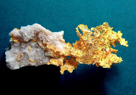 Zu sehen ist auch eine filigrane Goldstufe aus der »Eagles Nest«-Mine in Kalifornien. In einer Tonne Handyschrott steckt übrigens 60-mal mehr Gold als in einer Tonne Golderz.	 F.: Mus. Mensch & Natur