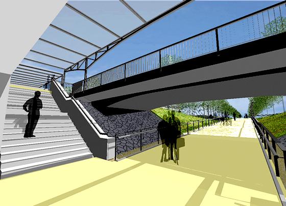 So könnte der S-Bahn-Aufgang in Haar, Richtung Eglfing nach einem entsprechenden Umbau in Zukunft aussehen. 	Visualisierung: Goergens + Miklautz