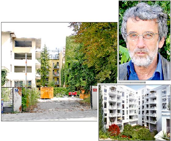 BA-Chef Püschel möchte Anwohnerideen für die Bebauung an der Oettingenstraße (gr. Foto) einbringen. So wie auf dem Foto rechts soll das Projekt »Lehel-Höfe« umgesetzt werden.	Fotos: scy