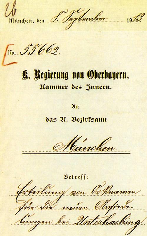 Originalausschnitt des Schreibens der Regierung von Oberbayern von 1913. Quelle: Archiv