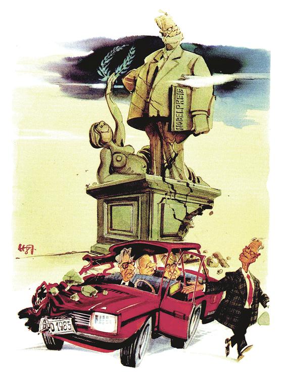 »Bitte, da habt Ihr meinen Führerschein«: Brandt-Karikatur aus dem Jahr 1987 von Horst Haitzinger. 	Foto: VA
