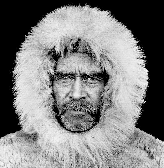 Ein Eisbärfell rahmt das von Strapazen gezeichnete Gesicht des Polarforschers Peary. Am 6.4.1909 kam er dem Nordpol in einer von der National Geographic Society unterstützten Expedition so nah wie kein Mensch zuvor. F: Robert E. Peary/NATIONAL GEOGRAPHIC