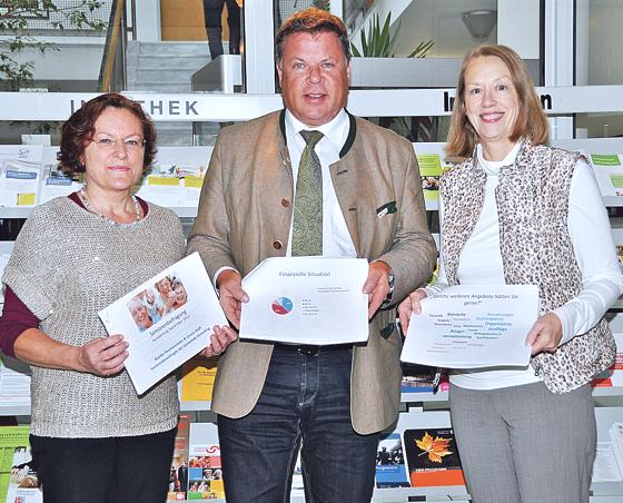 Zornedings Bürgermeister Piet Mayr sowie die Seniorenbeauftragten Ursula Roth (links) und Bianka Poschenrieder (rechts) stellen die Ergebnisse der Seniorenbefragung vor. 	Foto: sf	