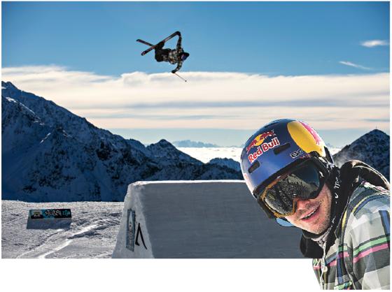 Der Münchner Bene Mayr in Aktion: In der neuen olympischen  Disziplin Slopestyle zeigen die Skifahrer möglichst spektakuläre Tricks auf ihren Brettern.                                                          Fotos: Red Bull