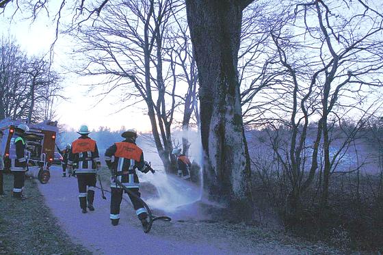 Unbekannte haben Heuballen an der Eierwiese in Brand gesteckt.	Foto: FFW Grünwald