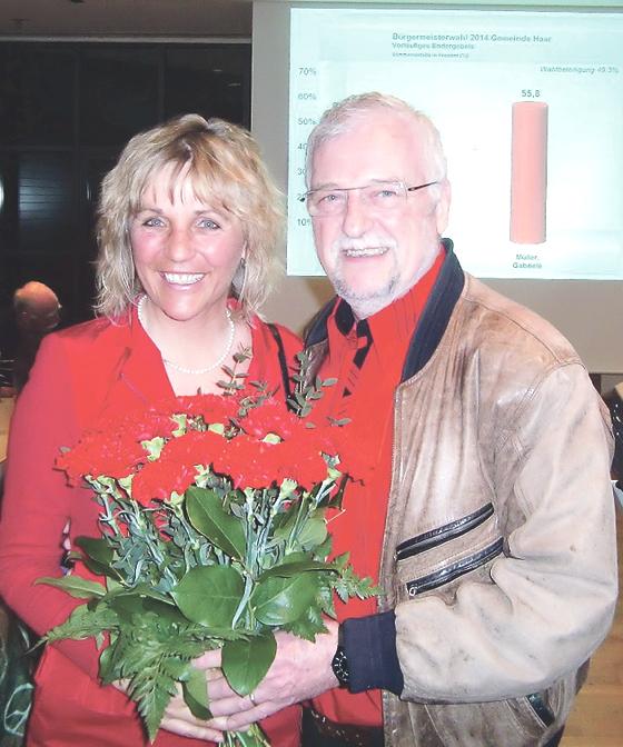 Der bis Mai amtierende Gemeindechef Helmut Dworzak gratuliert der künftigen Haarer Bürgermeisterin Gabriele Müller. 	Foto: ikb