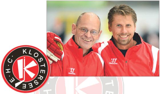 Der neue Cheftrainer Andzejs Mitkevics (r.), hier zusammen mit Albert Nijenhuis, Materialwart beim EHC Klostersee.	Foto: smg/Nicky Alexander