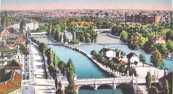 Die historische Abbildung zeigt die Isarinseln zwischen den zwei Brücken.	Foto: Heinrich Ortner