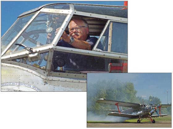 Paul Hoffmann von den »Freunden der Antonow« aus Ismaning fliegt die Antonow AN2, das frühere Standard-Absetzflugzeug der NVA der DDR. Die Rauchwolke beim Start ist unvermeidlich.	Fotos: kw