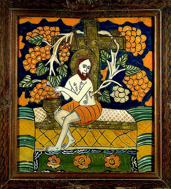 Christus, der wahre Weinstock  eine alte Hinterglasmalerei.	Foto: VA/Bayerisches Nationalmuseum