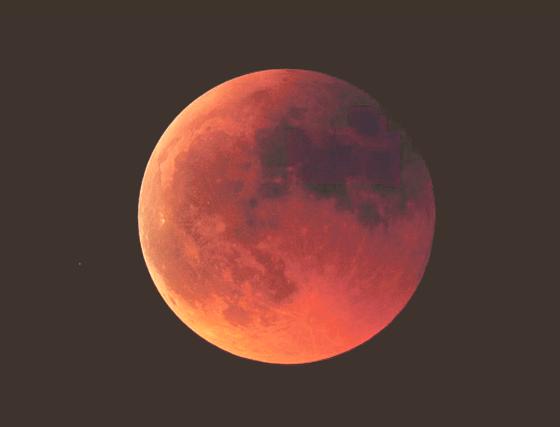 Die Erdatmosphäre reflektiert die roten Bestandteile des Sonnenlichts ab in Richtung Mond. Obwohl dieser im Erdschatten liegt, kann er dieses Licht reflektieren und erscheint bei einer Mondfinsternis als »Blutmond«. F.: Martin Elsässer, Volkssternwarte M.