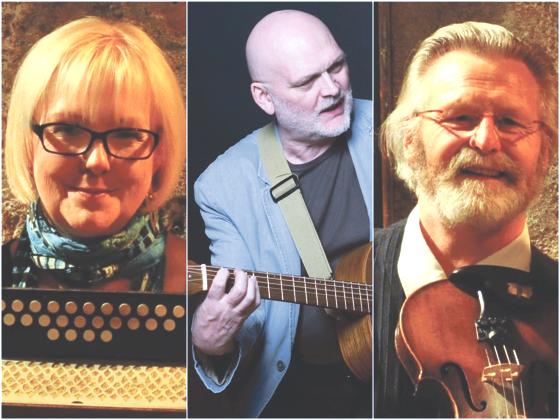 Frank McLynn (Geige), Alison Moffat (Akkordeon, Gesang) und Paul Wyett (Gitarre, Gesang).	Foto: VA