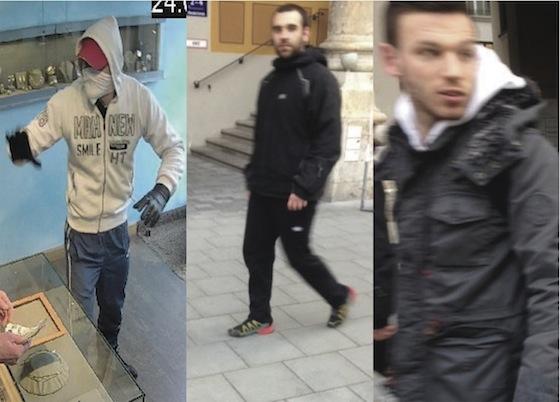 Wer (er)kennt diese drei Männer? Die Polizei sucht sie im Zusammenhang mit einem Überfall auf einen Goldschmiedeladen.   Fotos: Polizei