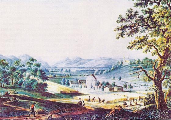 Das Schloss Eichbichl, einst Sitz einer Malteser-Komturei, in einer Lithographie des Künstlers Alois Sebastian von Reichl  aus dem Jahre 1812. 	Foto: Heimatverein Frauenneuharting
