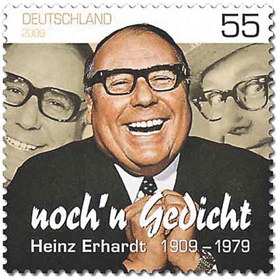 Heinz Erhardt auf einer Sonderbriefmarke der Deutschen Post 2009.      Foto: gemeinfrei