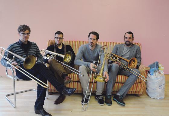 Vier Männer und ihre Posaunen: als »Vertigo Posaunen Quartett« wollen sie neue Facetten des Instruments zeigen. 	F.: VA