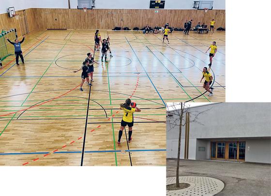 Hier trainieren und spielen jetzt die MTSV-Handballer: Die neu errichtete Halle von außen und von innen. 	Fotos: Verein