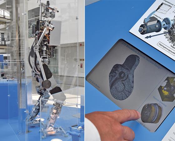 Johnnie ist ein an der TUM entwickelter mobiler Roboter, der aus über 1.000 Einzelteilen besteht. 17 angetriebene Gelenke ermöglichen ihm einen Gang von bis zu 2,4 km/h.     Foto: dm