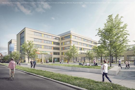 Der neue Name des geplanten Kulturzentrums an der Ruppertstraße soll auch großflächig an der Fassade angebracht werden.    Visualisierung: Fritsch+Tschaidse Architekten GmbH
