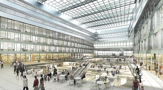 So soll die neue Empfangshalle des Münchner Hauptbahnhofs aussehen.	Visualisierung: AuerWeber