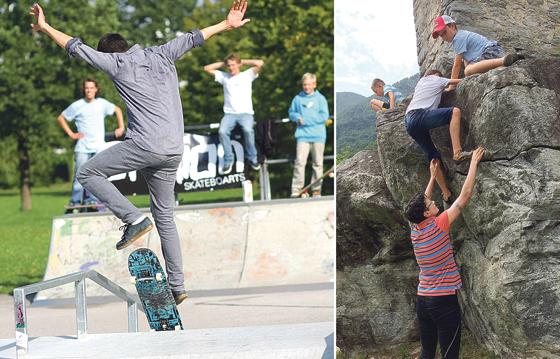 Skaten oder lieber klettern? Die Jugendfreizeitstätten des KJR München-Land bieten ein buntes Programm. Fotos: VA