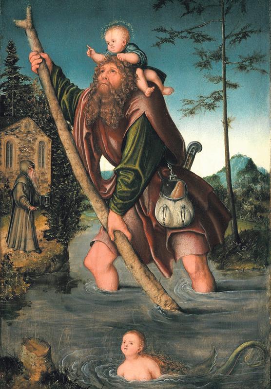 Heiliger Christophorus in einer Darstellung von Lucas Cranach                                   	Foto: Wiki Commons gemeinfrei